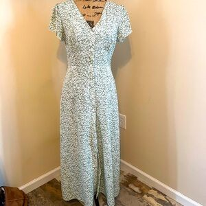 Green and white button down maxi